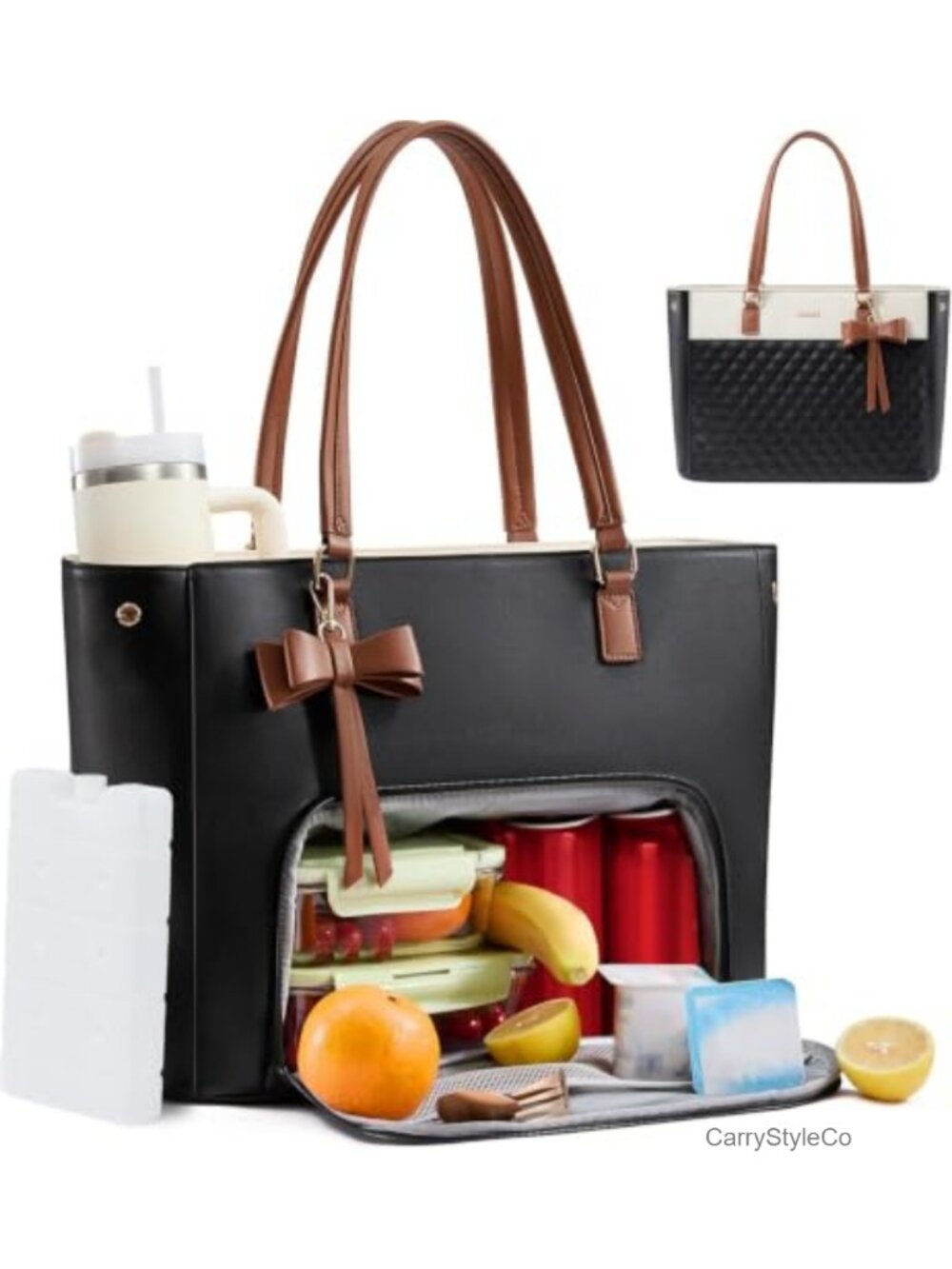 3-in-1 Laptop Tote Bag Insulated Lunch Compartment Fits 40oz Tumbler